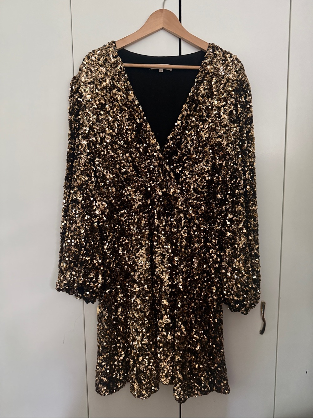 Anthropologie Gold Sequin Faux Wrap Party Dress